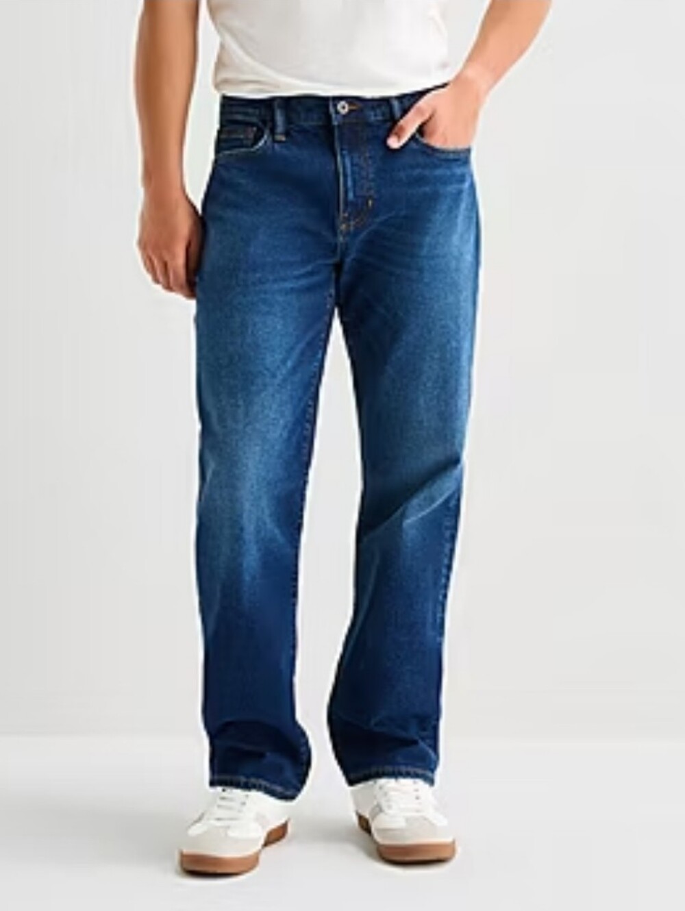 Mutual Weave Mens Jeans The Relaxed Straight Blue Med Wash Stretch Size 38 X 32